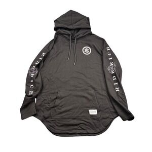 Ride Rich Black Graphic Print Hoodie Long Sleeve Logo Streetwear Mens XL 0082